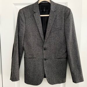 Charcoal Grey & Black Slim Fit Blazer With Elbow Patches